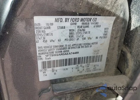 2010 Ford F-250 z USA, uszkodzony, nr VIN 1FTSW2AR0AEA74488